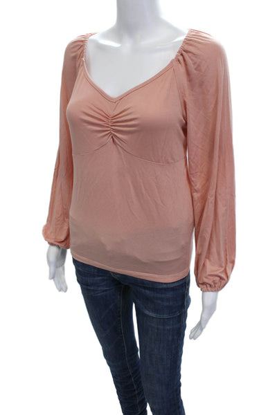 Sundry Womens Boho Pink V-Neck Long Sleeve Tencel Blend Blouse Size 1