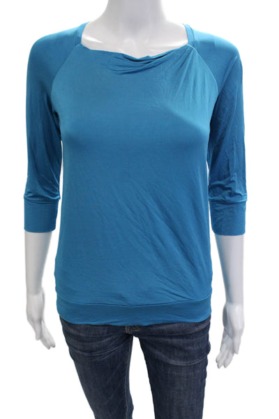 Lida Baday Womens Blue Basic 3/4 Sleeve Top Viscose Lycra Size M