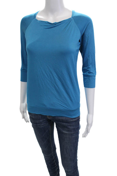 Lida Baday Womens Blue Basic 3/4 Sleeve Top Viscose Lycra Size M