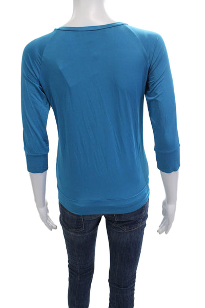 Lida Baday Womens Blue Basic 3/4 Sleeve Top Viscose Lycra Size M