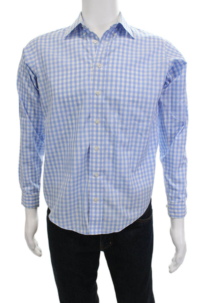 Brooks Brothers Red Fleece Mens Check Collared Button-Down Shirt Blue Size L