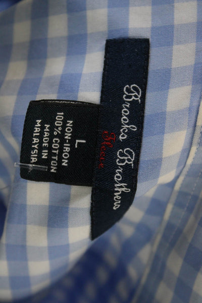 Brooks Brothers Red Fleece Mens Check Collared Button-Down Shirt Blue Size L