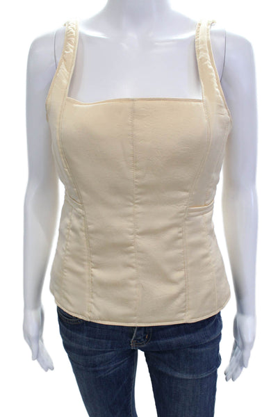 Zara Women Beige Square Neck Sleeveless Zip Tank Classic Polyester Size M