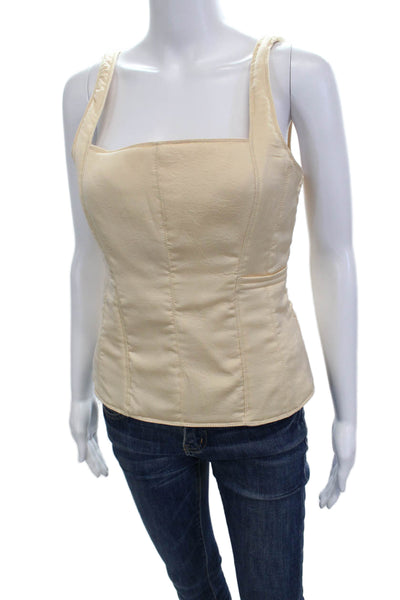 Zara Women Beige Square Neck Sleeveless Zip Tank Classic Polyester Size M