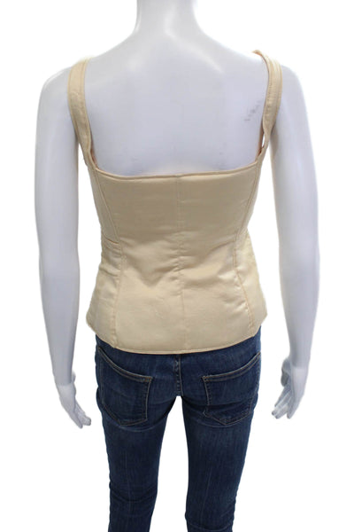 Zara Women Beige Square Neck Sleeveless Zip Tank Classic Polyester Size M