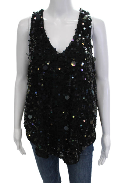 Moulinette Soeurs Anthropologie Womens 80s Black V-Neck Tank Sleeveless Size 14
