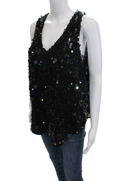 Moulinette Soeurs Anthropologie Womens 80s Black V-Neck Tank Sleeveless Size 14