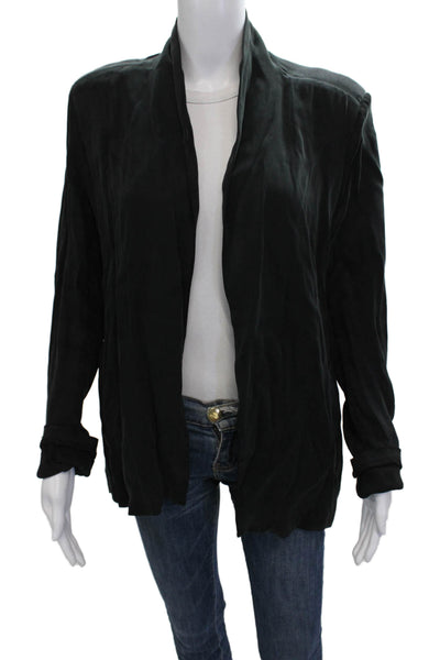 American Vintage Women Black Blazer Mock Neck Long Sleeve Cupro Blend Size L