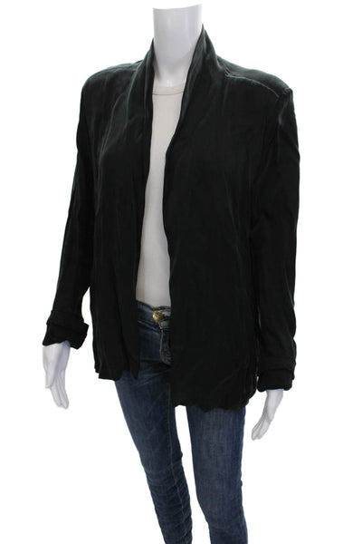 American Vintage Women Black Blazer Mock Neck Long Sleeve Cupro Blend Size L