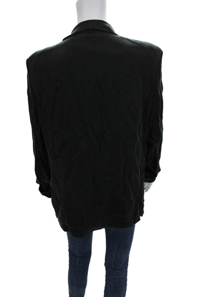 American Vintage Women Black Blazer Mock Neck Long Sleeve Cupro Blend Size L