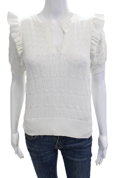 &Isla Women Short Sleeve Cotton Sweater White Size S