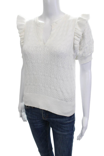 &Isla Women Short Sleeve Cotton Sweater White Size S