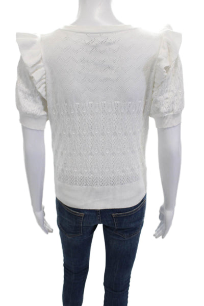 &Isla Women Short Sleeve Cotton Sweater White Size S