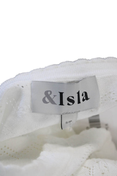 &Isla Women Short Sleeve Cotton Sweater White Size S