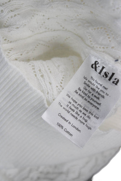 &Isla Women Short Sleeve Cotton Sweater White Size S