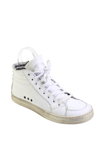 P448 Womens Skate Leather High-Top Distressed Sole Edge Sneakers White Size 7