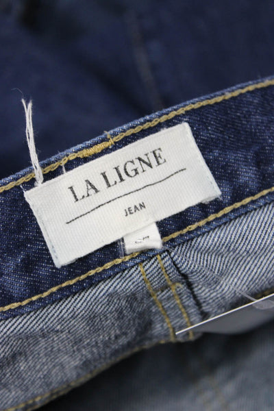 La Ligne Womens Mom Tapered Jeans Dark Blue Cotton High Rise 29 Inseam Size 27