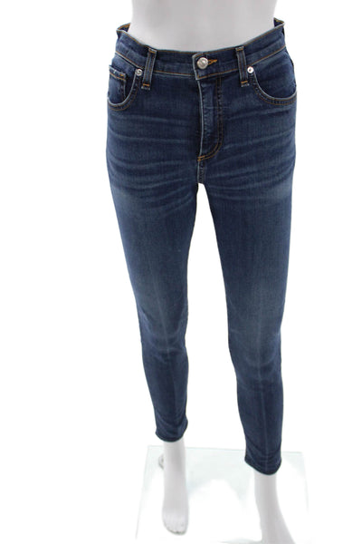 Veronica Beard Women Ankle Skinny Jeans Dark Blue Mid Rise Button Size 2