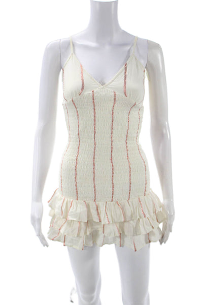 Tularosa Womens Slip Dress Mini White V Neck Zip Cotton Size 2XS