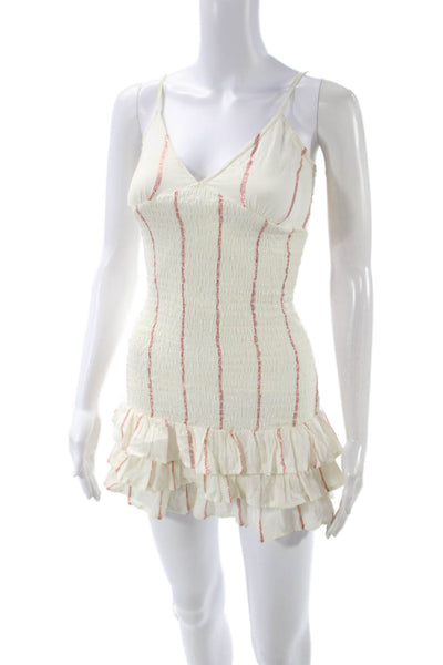 Tularosa Womens Slip Dress Mini White V Neck Zip Cotton Size 2XS