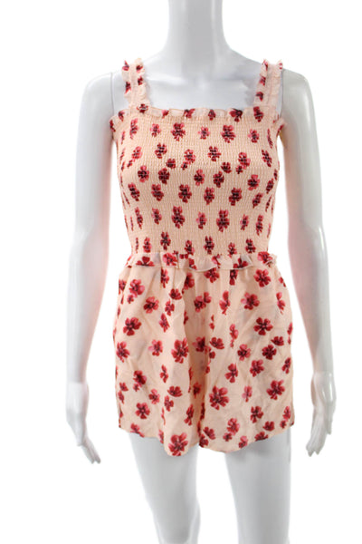 Kisuii Women Romper Beige Floral Square Neck Sleeveless Size XS