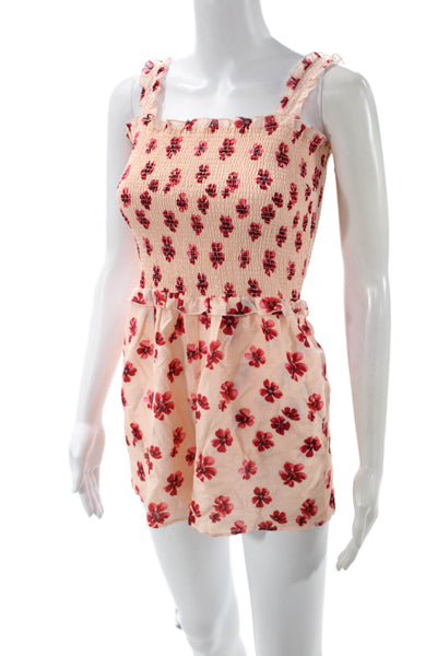 Kisuii Women Romper Beige Floral Square Neck Sleeveless Size XS