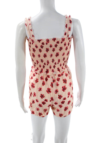 Kisuii Women Romper Beige Floral Square Neck Sleeveless Size XS
