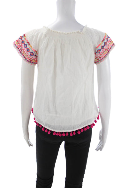 Christophe Sauvat Women Geometric Cotton Round Neck Blouse White Size XS