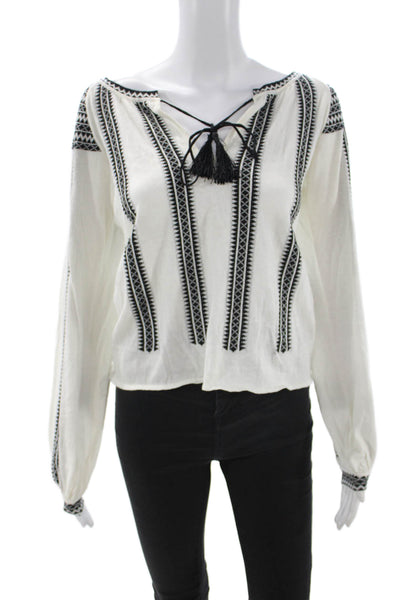 Torn by Ronny Kobo Women Tunic Blouse Black Geometric Silk Long Sleeve Size XS
