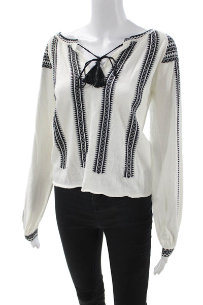 Torn by Ronny Kobo Women Tunic Blouse Black Geometric Silk Long Sleeve Size XS