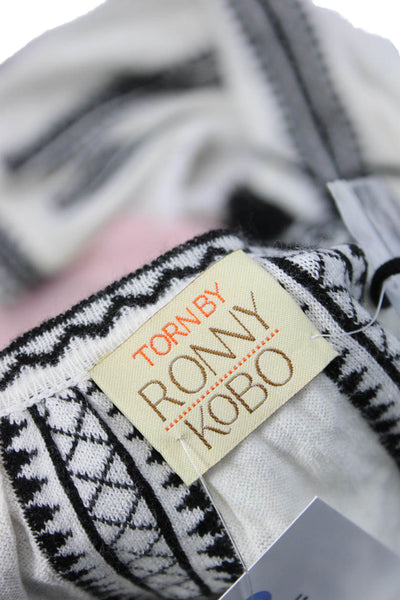 Torn by Ronny Kobo Women Tunic Blouse Black Geometric Silk Long Sleeve Size XS
