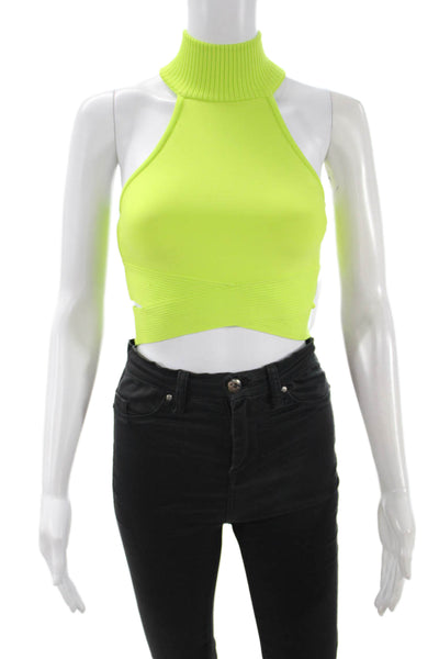 Herve Leger Womens Cropped Sleeveless Turtleneck Tank Black Size 2XS