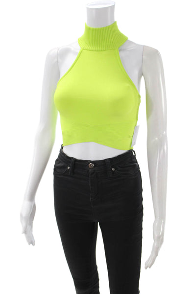 Herve Leger Womens Cropped Sleeveless Turtleneck Tank Black Size 2XS