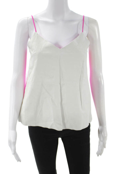 By Chance Womens White 100% Leather V-Neck Spaghetti Strap Camisole Size XS