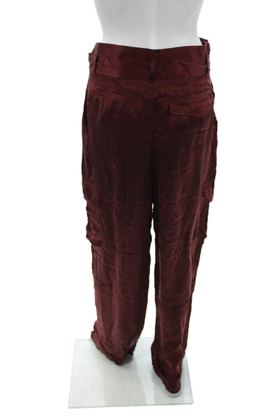 Zara Mens Paperbag Dress Pants Brown 100% Cupro Buckle Fall Size M