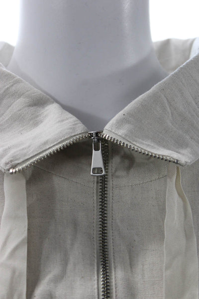 MNG Women Windbreaker Jacket Beige Collared Zip Long Sleeve Cotton Linen Size L