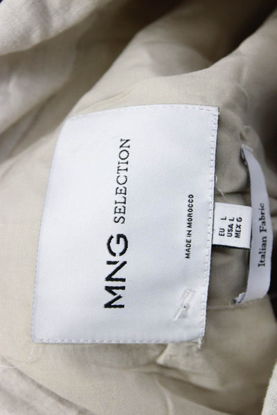 MNG Women Windbreaker Jacket Beige Collared Zip Long Sleeve Cotton Linen Size L