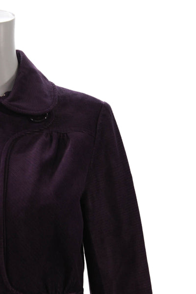 Tocca Women Purple Overcoat Button Collared Long Sleeve Size 6