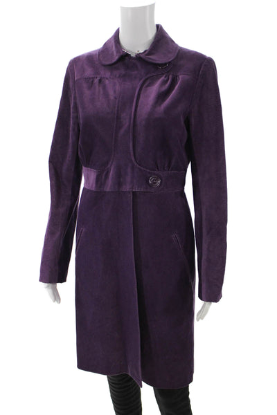 Tocca Women Purple Overcoat Button Collared Long Sleeve Size 6