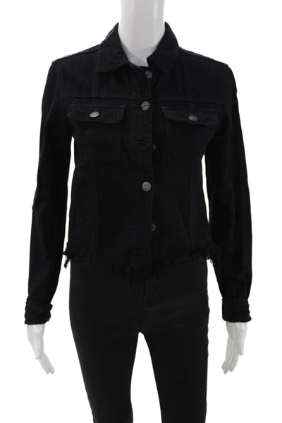 Hidden Women Jacket Black Collared Button Cotton Rayon Grunge Size S