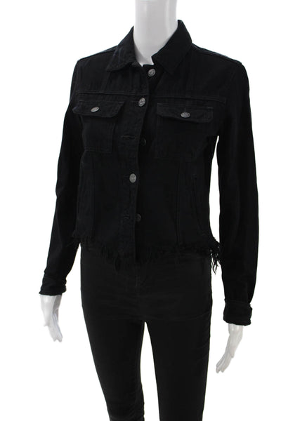 Hidden Women Jacket Black Collared Button Cotton Rayon Grunge Size S