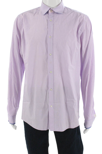 Scotch & Soda Mens Striped Collared Long Sleeve Button-Down Shirt Purple Size XL