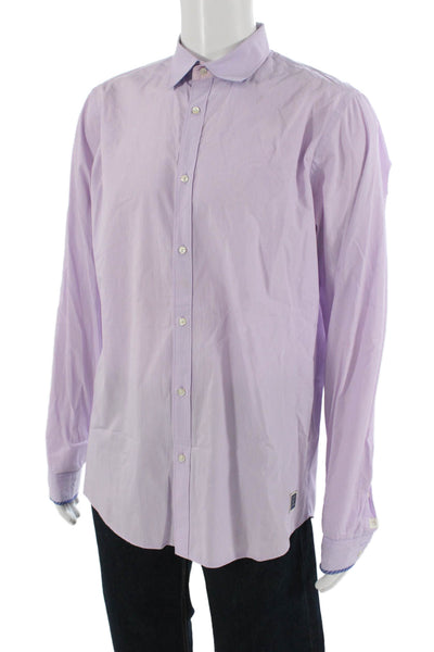 Scotch & Soda Mens Striped Collared Long Sleeve Button-Down Shirt Purple Size XL