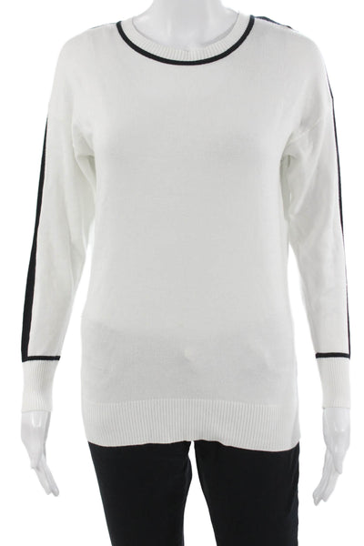 Metric Knits Womens Pullover Sweater White Crew Neck Long Sleeve Size S