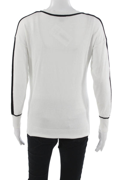 Metric Knits Womens Pullover Sweater White Crew Neck Long Sleeve Size S