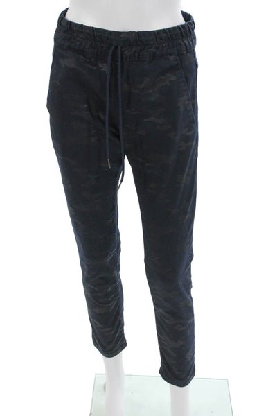 Flog Women Jogger Ankle Pants Dark Blue Camouflage Drawstring Size 25