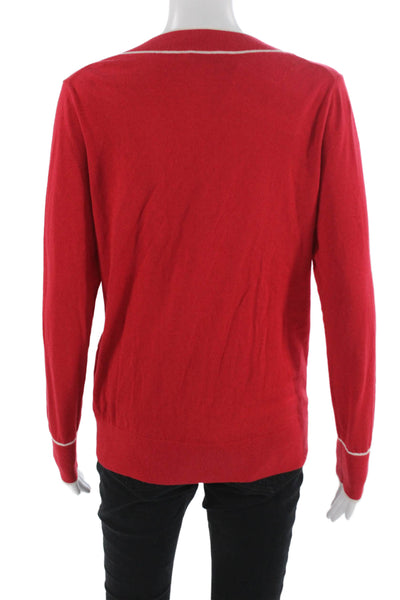 Vineyard Vines Women Red V Neck Pullover Sweater Pima Cotton Cashmere Size S