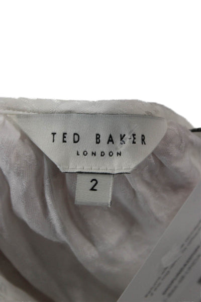 Ted Baker London Womens White Button Up Blouse Viscose 3/4 Sleeve Size 2