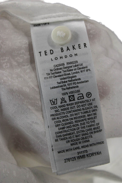 Ted Baker London Womens White Button Up Blouse Viscose 3/4 Sleeve Size 2