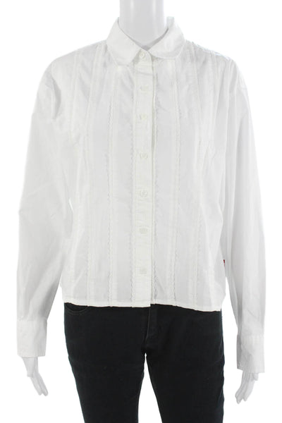Levi's Womens White Cotton Collared Button-Up Blouse Long Sleeve Size S